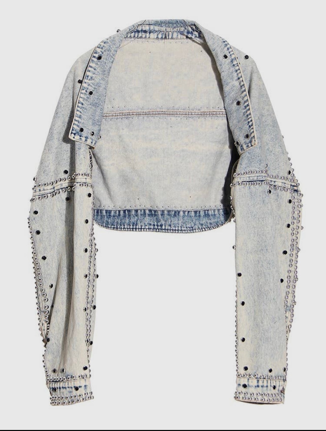 Distressed Denim Bolero Jacket with Studs