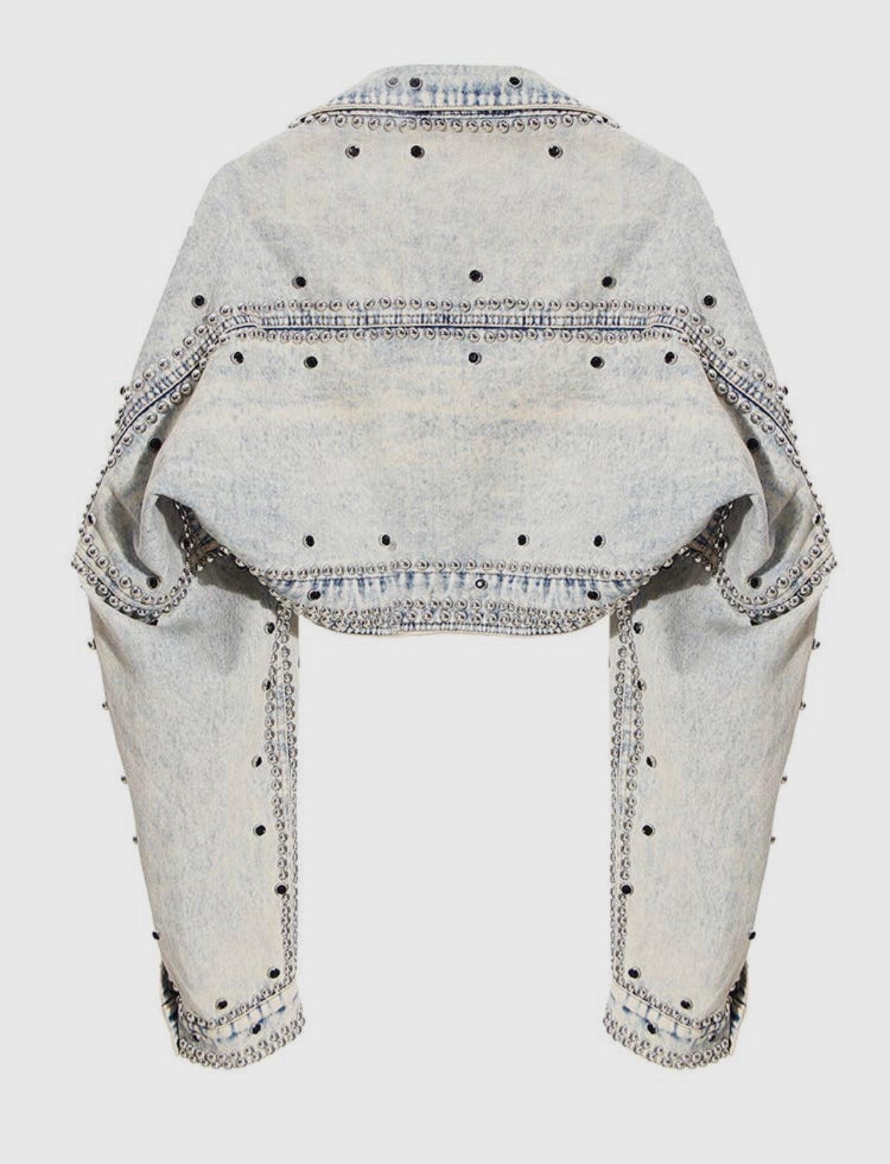 Distressed Denim Bolero Jacket with Studs