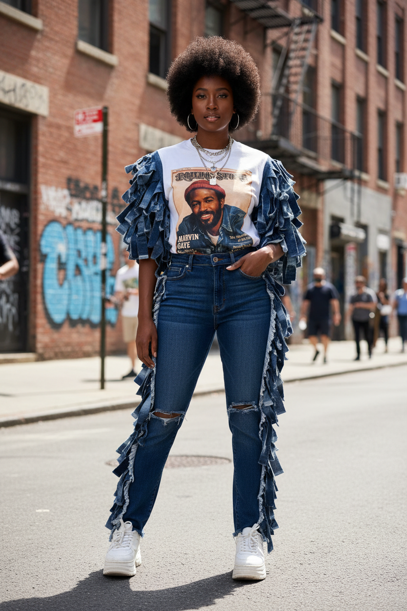 Black Model Street Style - Marvin Gaye Fringe Tee