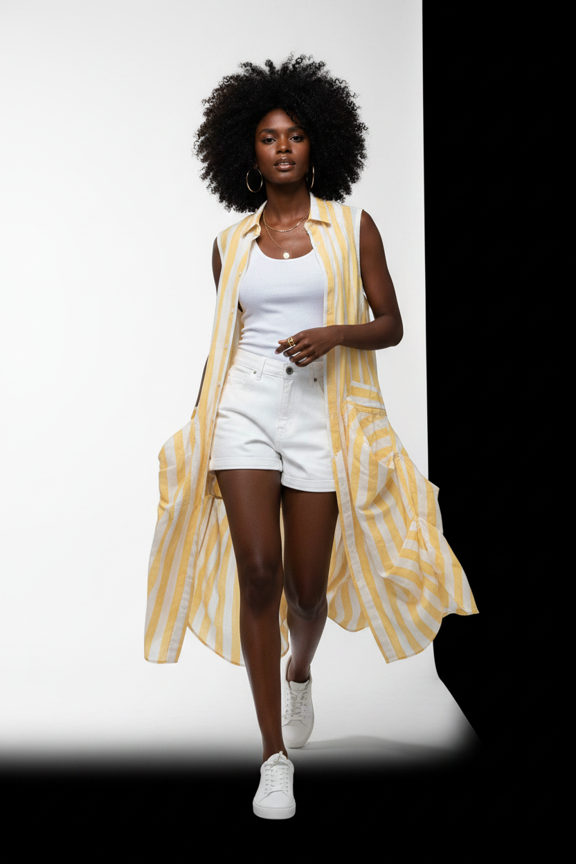 Yellow Striped Duster Styled Look